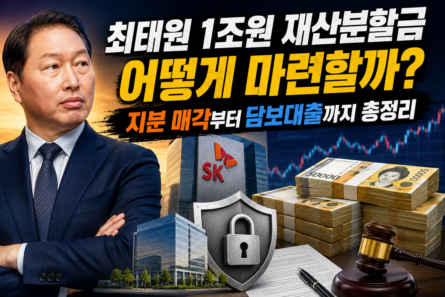 최태원 1조원 재산분할금 어떻게 마련할까? 지분 매각부터 담보대출까지 총정리 관련 사진