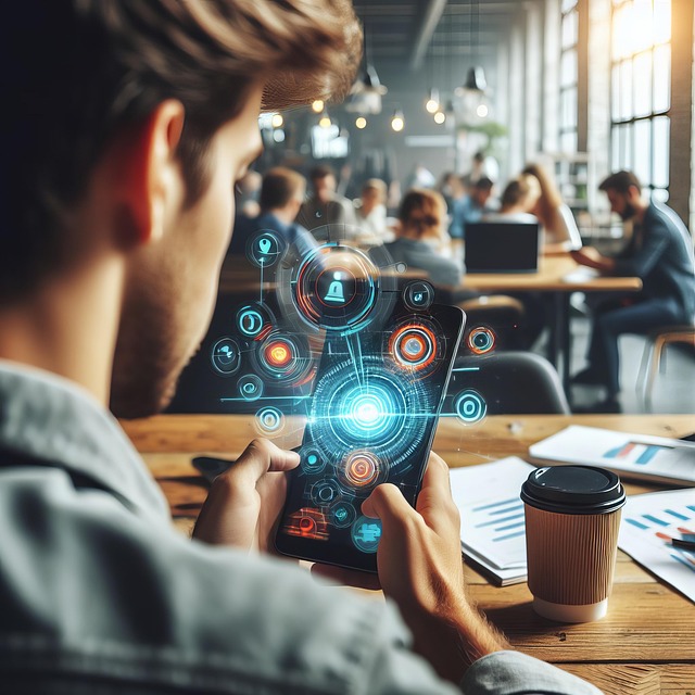 메타버스 폰으로 접속하는 남자모습