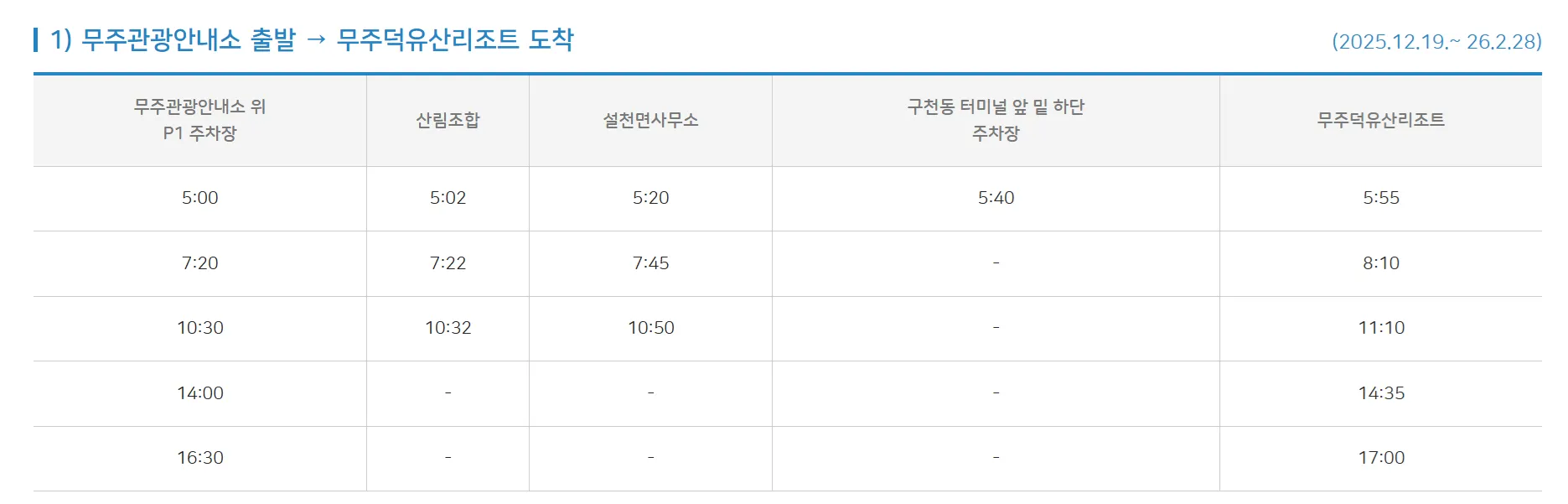 전라도 무주 덕유산 셔틀버스 버스터미널 리조트