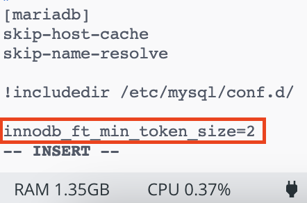 [쿠링] 검색 쿼리에 Full Text Index 적용하기 - 2. Full Text Index 적용하기 - 2 - 2) min_token_size 2로 변경하기