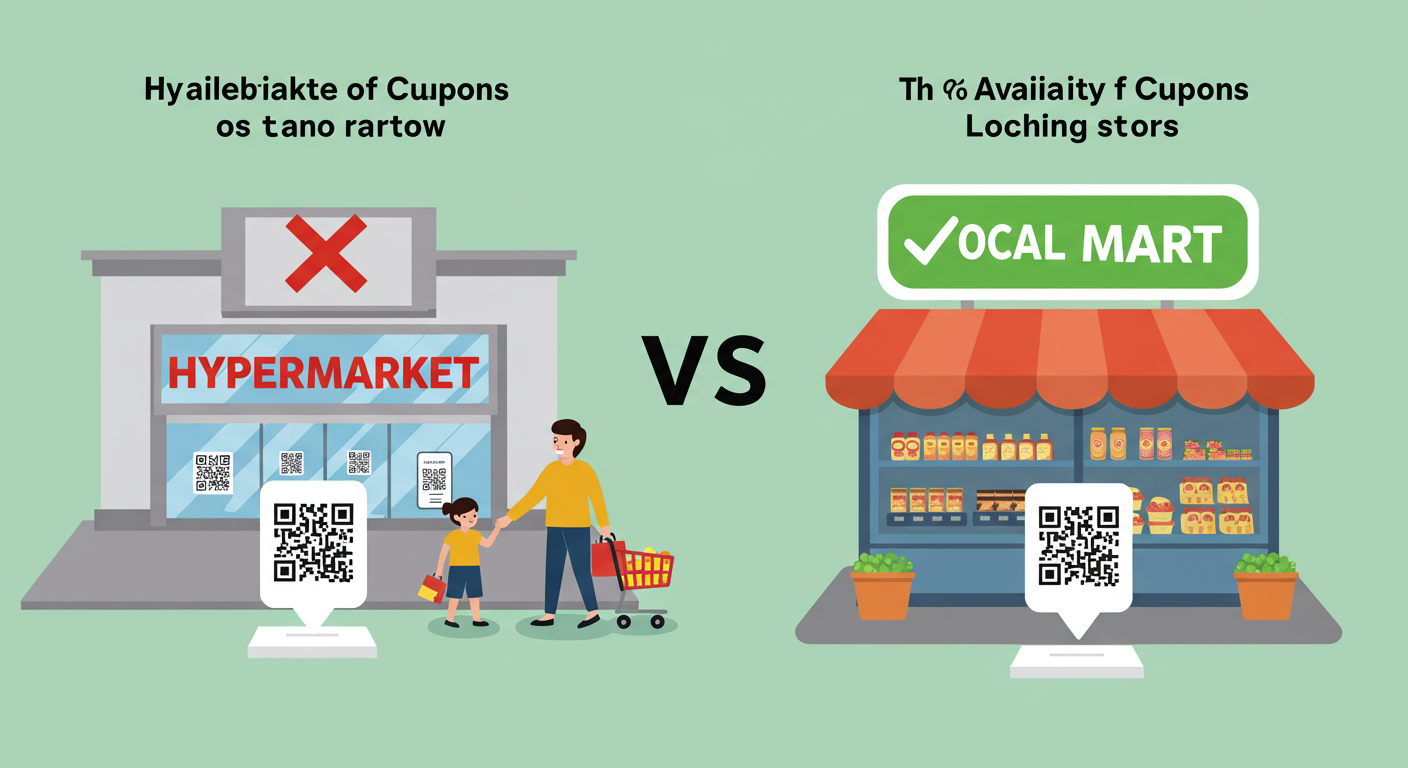 대형마트와 동네마트의 소비쿠폰 사용 가능 여부를 비교한 이미지
