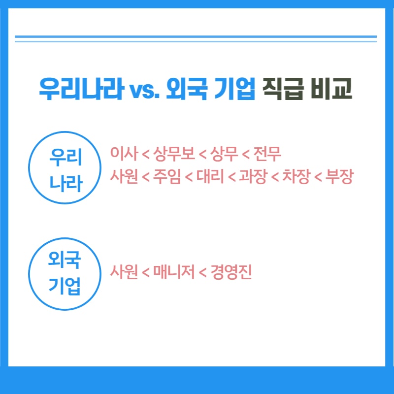 우리나라 회사와 외국 회사 직급 비교