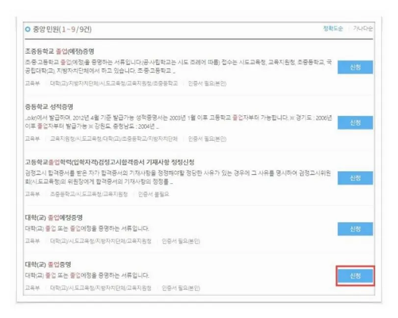 대학교 졸업 증명서 발급