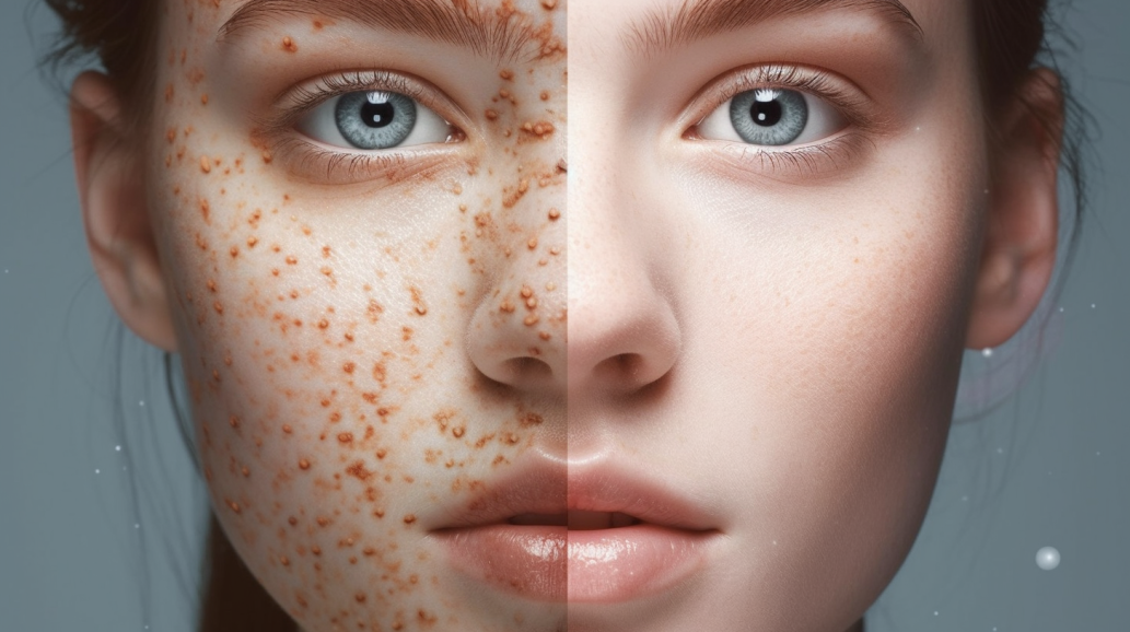 피부발진 치료전과 후 여성