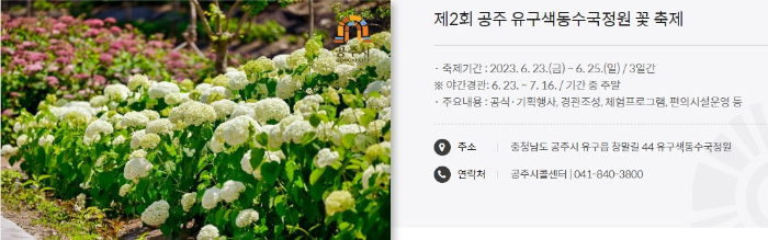 제2회 공주 유구색동수국정원 꽃 축제(출처. 흥미진진 공주 문화관광 홈페이지)