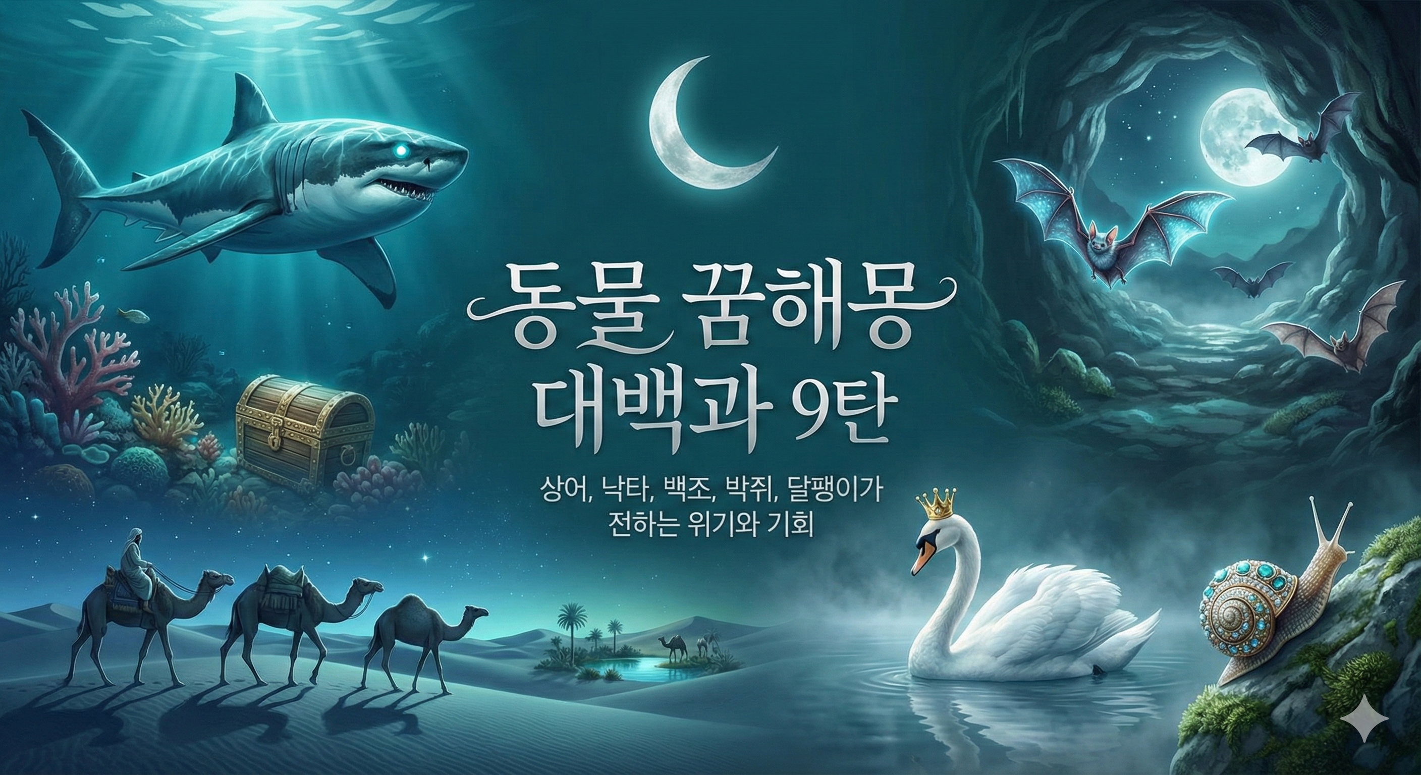 동물 꿈해몽 대백과 9탄_상어, 낙타, 백조, 박쥐, 달팽이