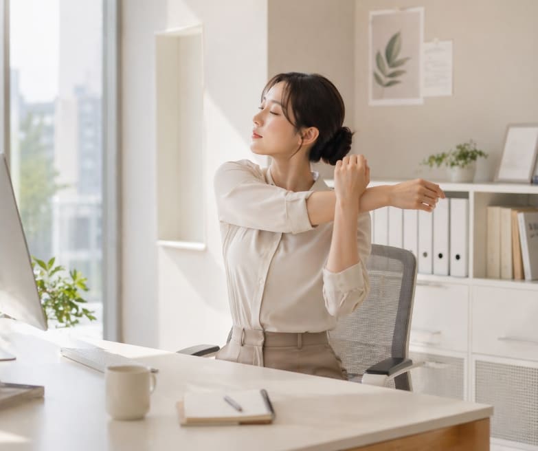 사무실에서 가볍게 스트레칭하는 모습