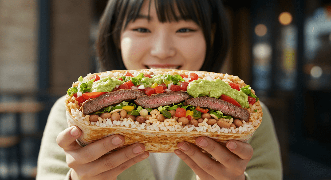  한국인이 치폴레 부리또를 손에 들고 있는 장면 1