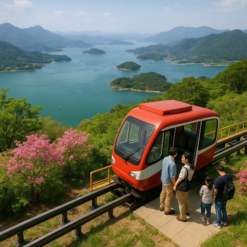 비봉산 모노레일 종점에서 보는 호수 전경