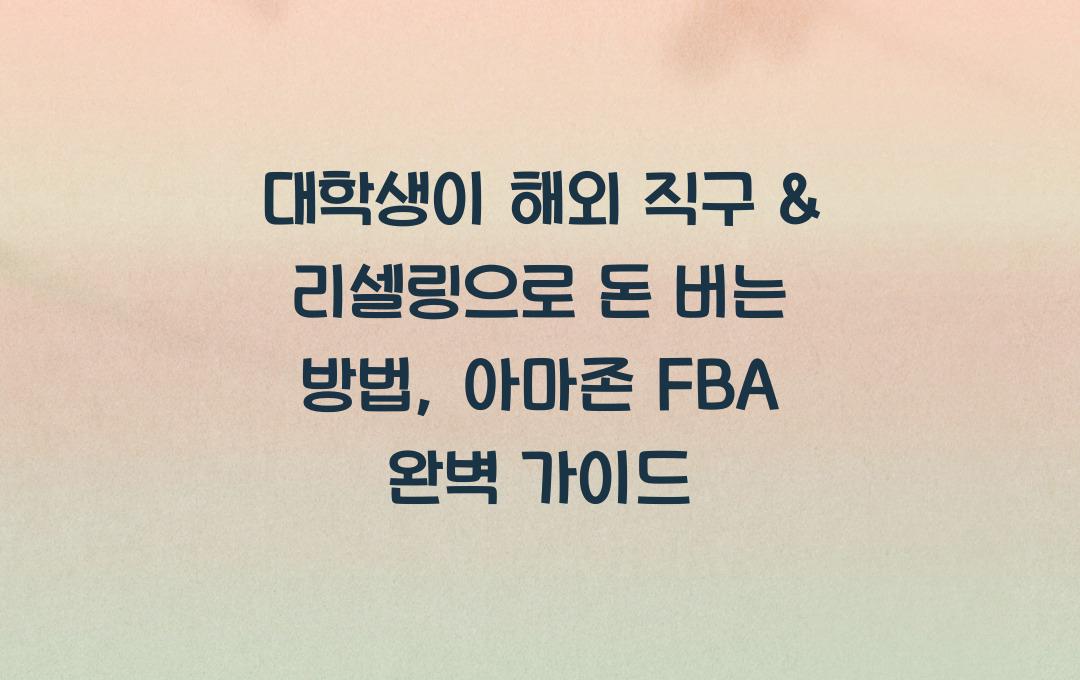 대학생이 해외 직구 & 리셀링으로 돈 버는 방법 (아마존 FBA 가이드)