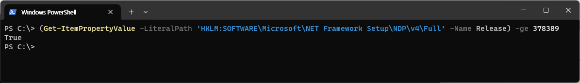 PowerShell에서 .NET Framework 버전이 4.5 이상인지 확인