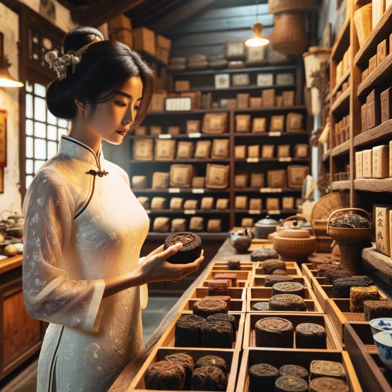 보이차 선별 장면