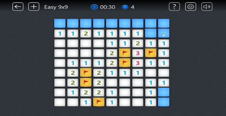 윈도우-지뢰찾기-게임하기-플레이-타일-주위에-숫자를-이용하여-퍼즐을-해결하는-화면