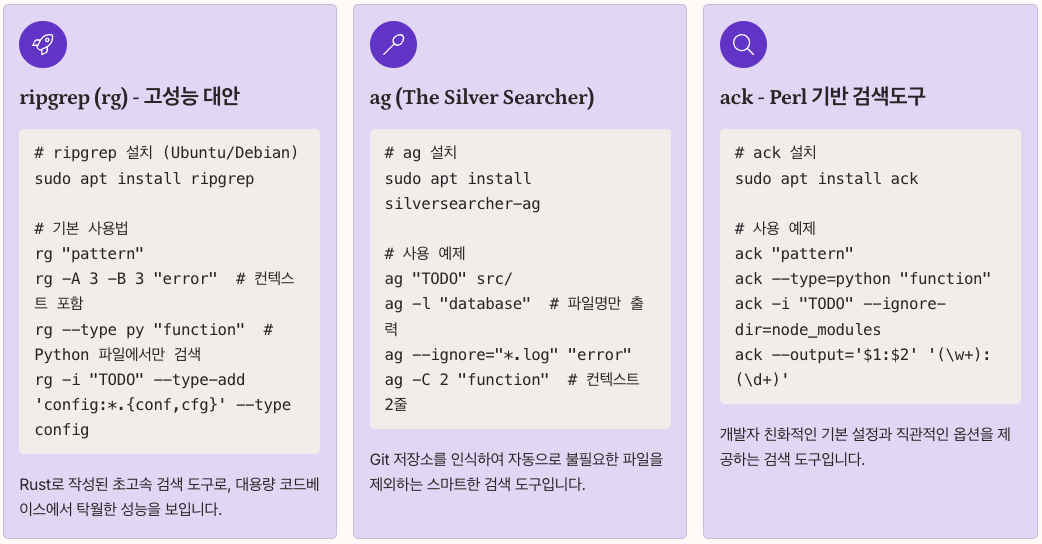 grep 외에도 활용할 수 있는 텍스트 검색 도구들 정리 이미지