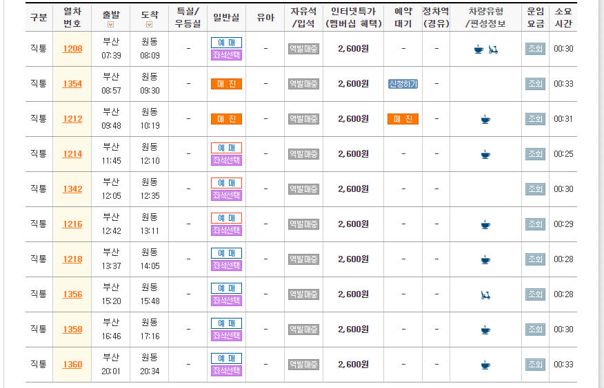 원동역-기차시간표