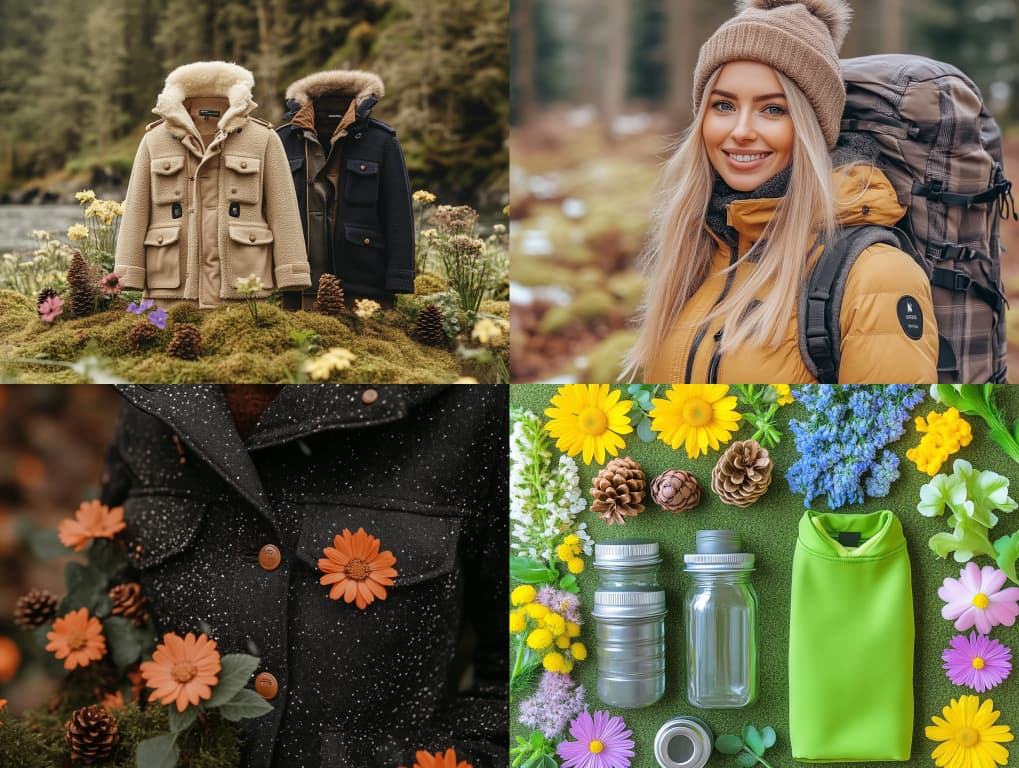 봄날 등산을 위한 외투, 물병 이미지