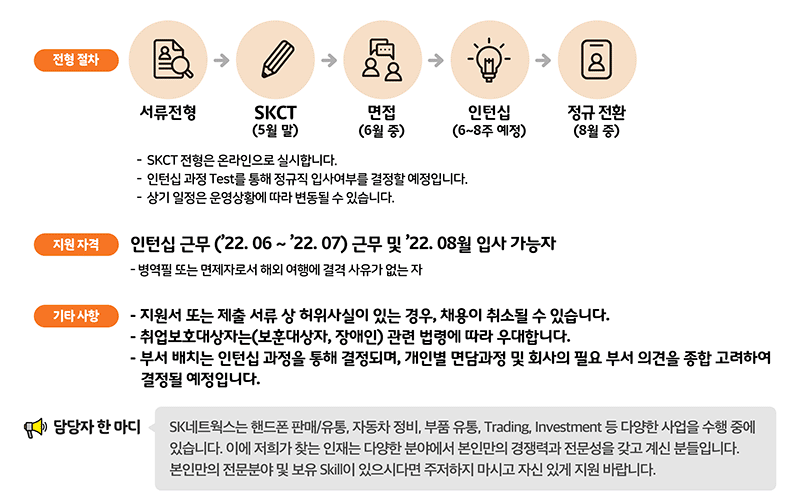SK네트웍스 채용 - 전형 상세내용
