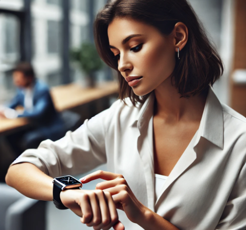 손목시계를 보는 여성