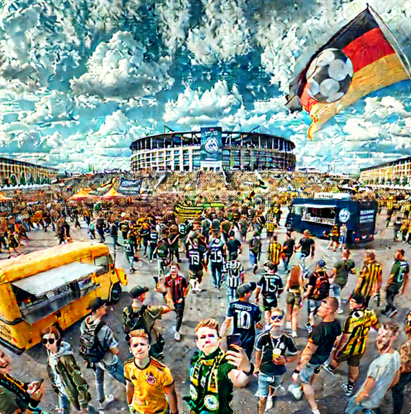 축구 경기장으로 향하는 팬들 이미지