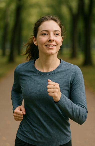 자존감을 회복한 러너 햇살 아래 자신감 있게 달리는 젊은 여성