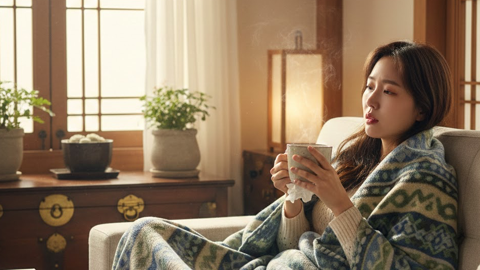 감기에 걸린 모습.