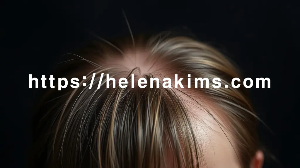 어둡고 차분한 배경에 은은한 조명을 받아 점점 가늘어지고 힘없이 축 처진 모발 몇 가닥, 두피 사이로 미세하게 드러나는 붉은 기나 건조함이 시각적으로 섬세하게 표현한 이미지.