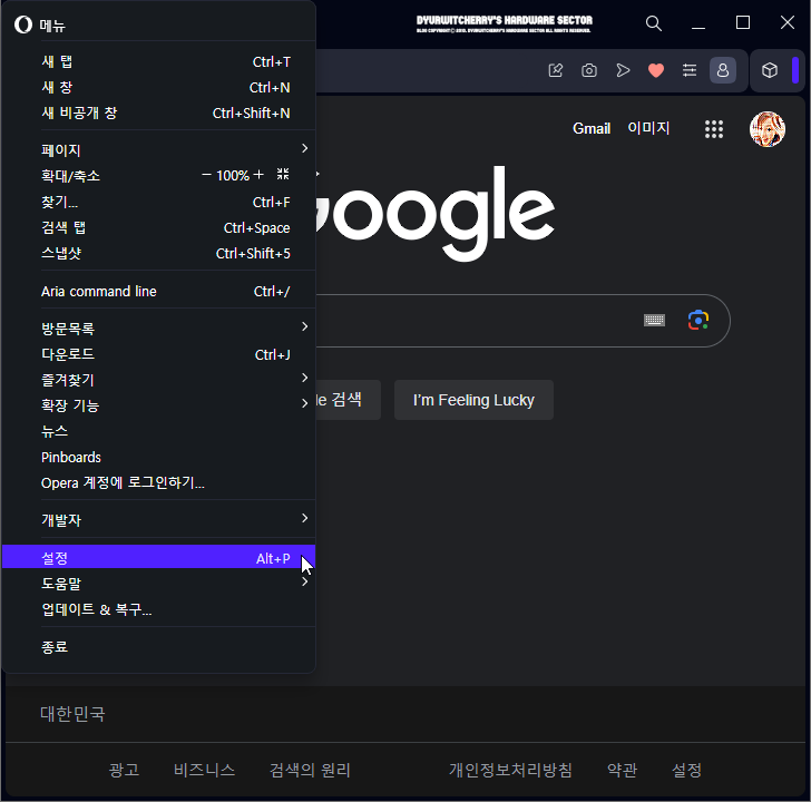Opera Browser 설정