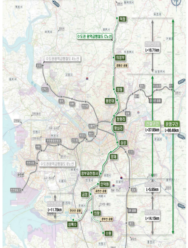 GTX-C 노선도-역사 위치도