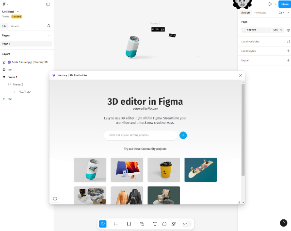 Vectary 3D" – 피그마와 연동되는 강력한 3D 디자인 도구로, 3D 모델을 가져와 편집할 수 있습니다.