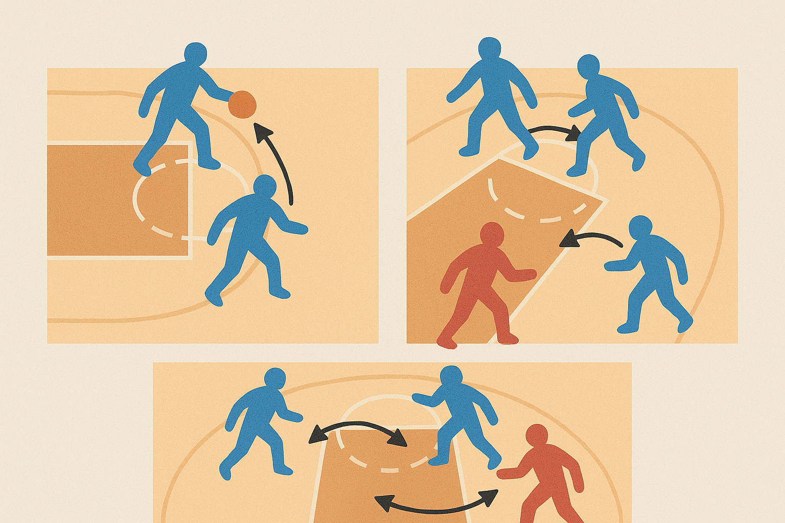 농구 수비 전술 시각적 흐름 &ndash; 헬프디펜스, 스위치, 로테이션 전술 이동도