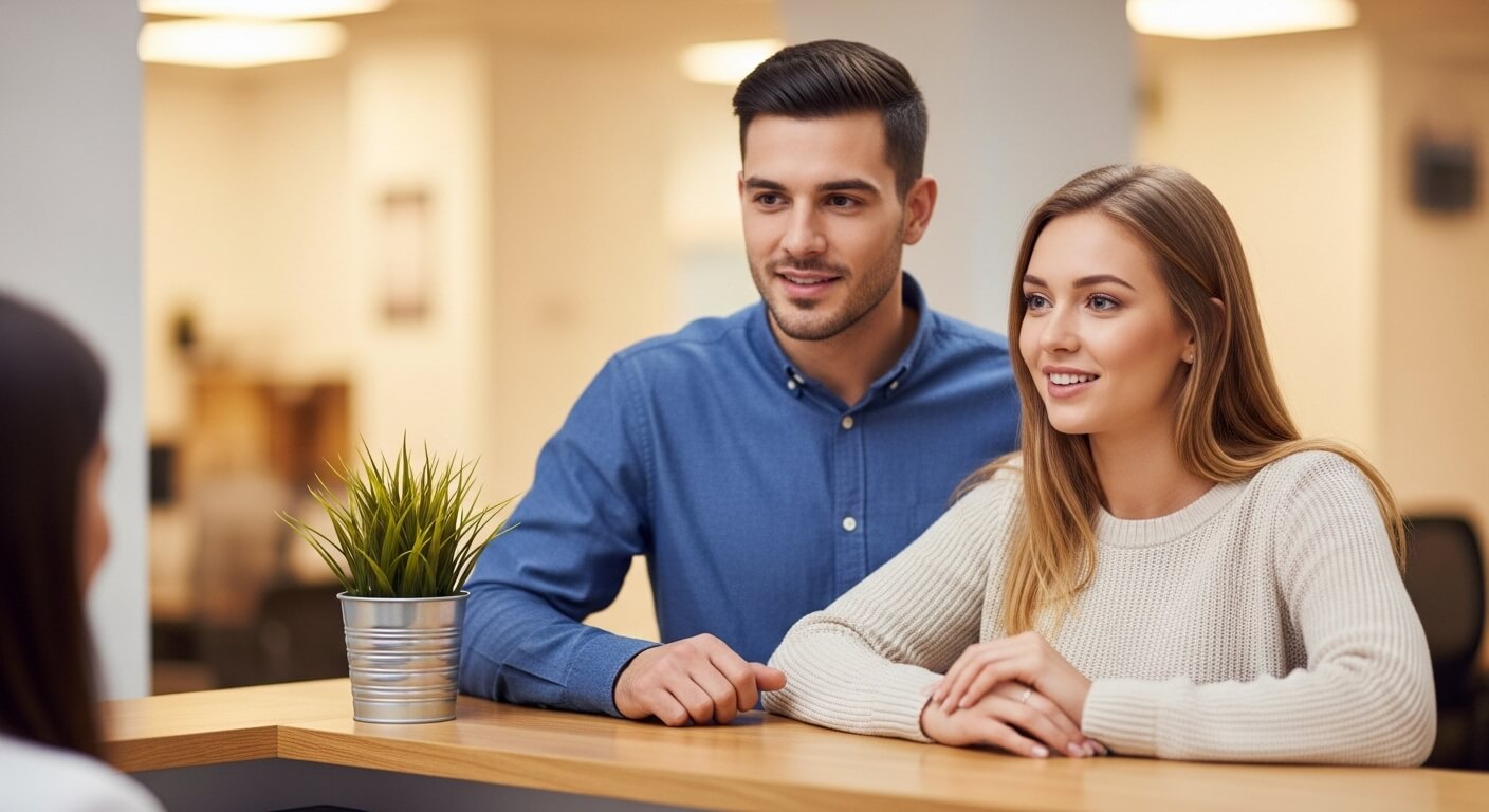 민원 창구에서 상담 중인 외국인 부부