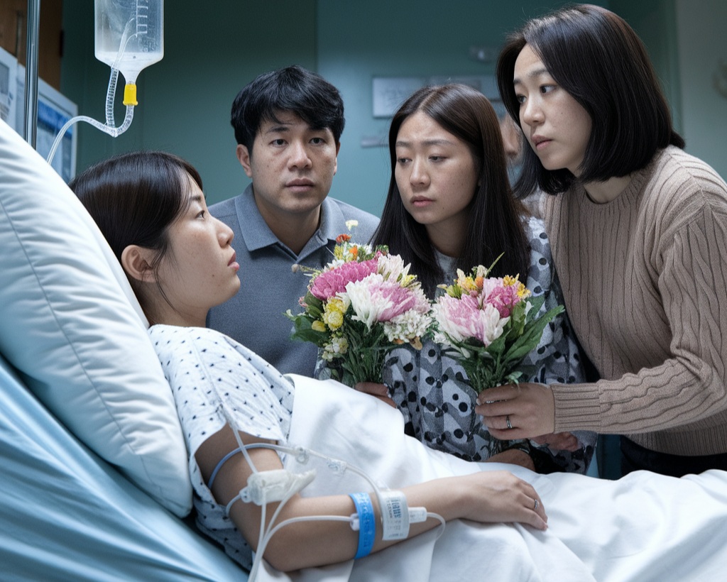 병원에 입원해 있는 여성