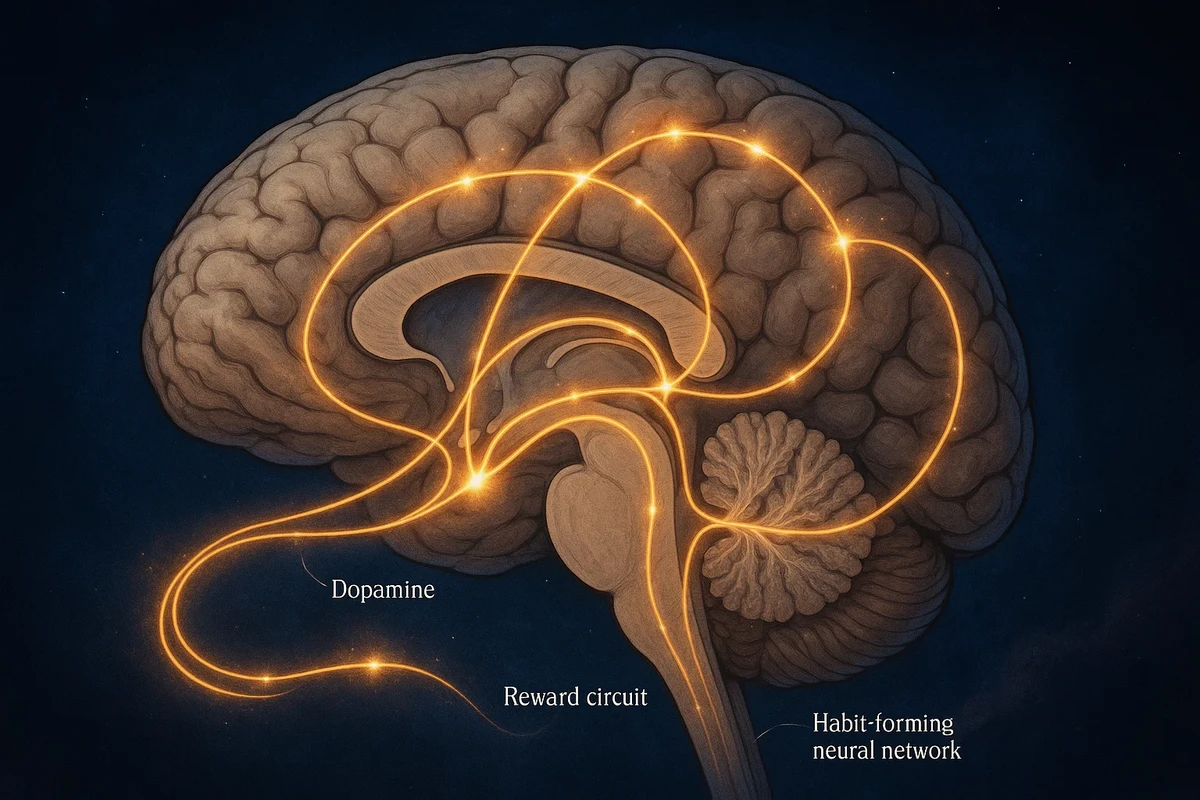 습관 만들기의 뇌과학 원리를 보여주는 뇌신경 회로 도식