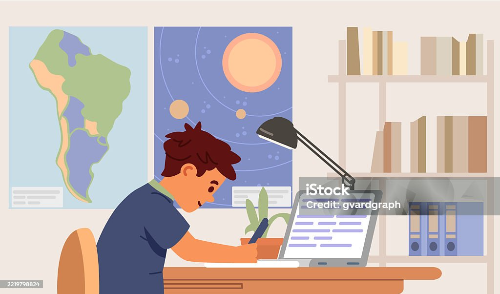 책상에 앉아서 공부하는 모습