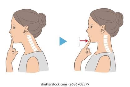 ▲ 깊은 목 굴근을 정밀하게 깨워주는 턱 당기기(Chin-Tuck) 운동 동작
