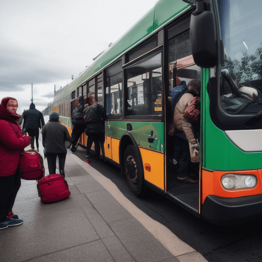 버스에 승차하고있는 사람들의 모습