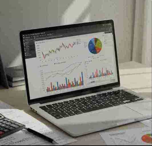 투자 상품의 제약과 한계 수치를 보이는 노트북 화면 그래프