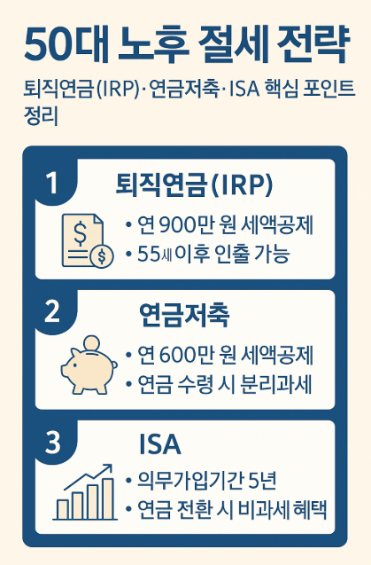50대 노후 절세 전략 총정리 - 퇴직연금 DC형 전환부터 연금저축 ISA 활용까지 한눈에 보는 가이드