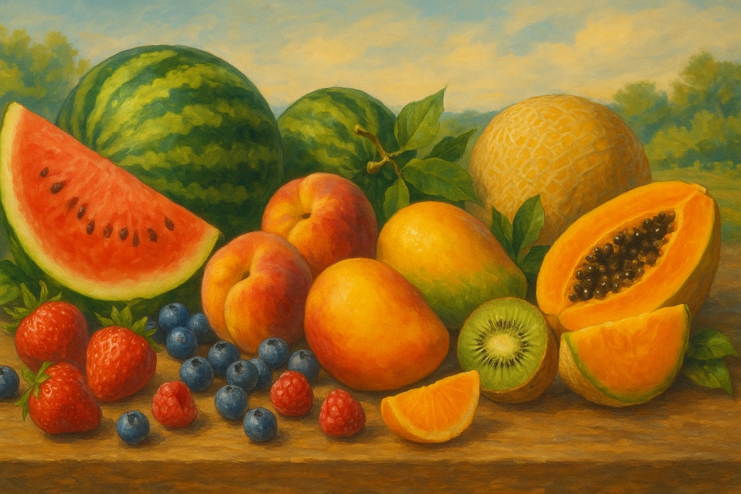 여름철 다이어트에 좋은 제철 과일들 수채화