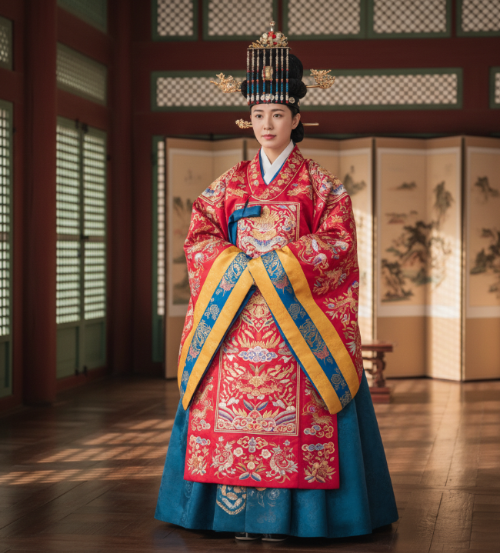 조선시대 왕비가 공식적인 의식 때 입던 활옷과 면류관