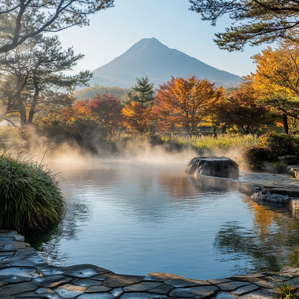 경치 좋은 산 속 온천