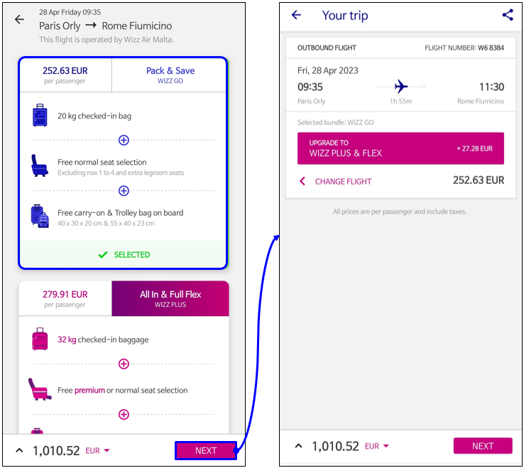 위즈에어(Wizz Air) 항공 모바일 앱을 통한 항공권 예약 과정
