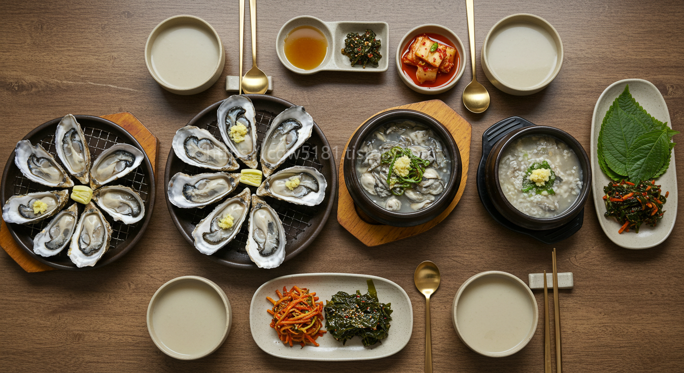 한국의 다양한 굴요리 한상차림