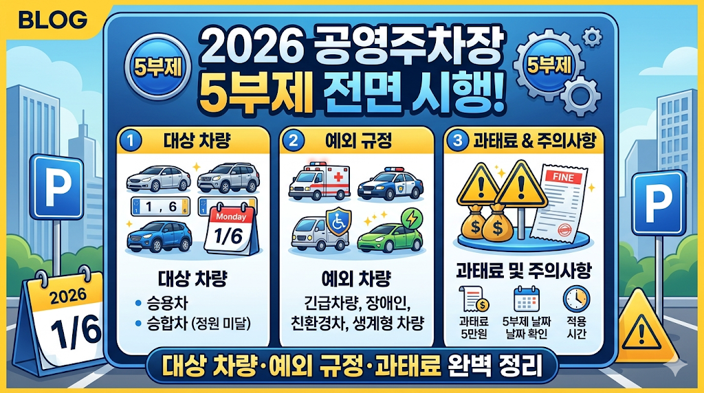 2026 공영주차장 5부제 전면 시행! 대상 차량&middot;예외 규정&middot;과태료 및 주의사항 완벽 정리 가이드