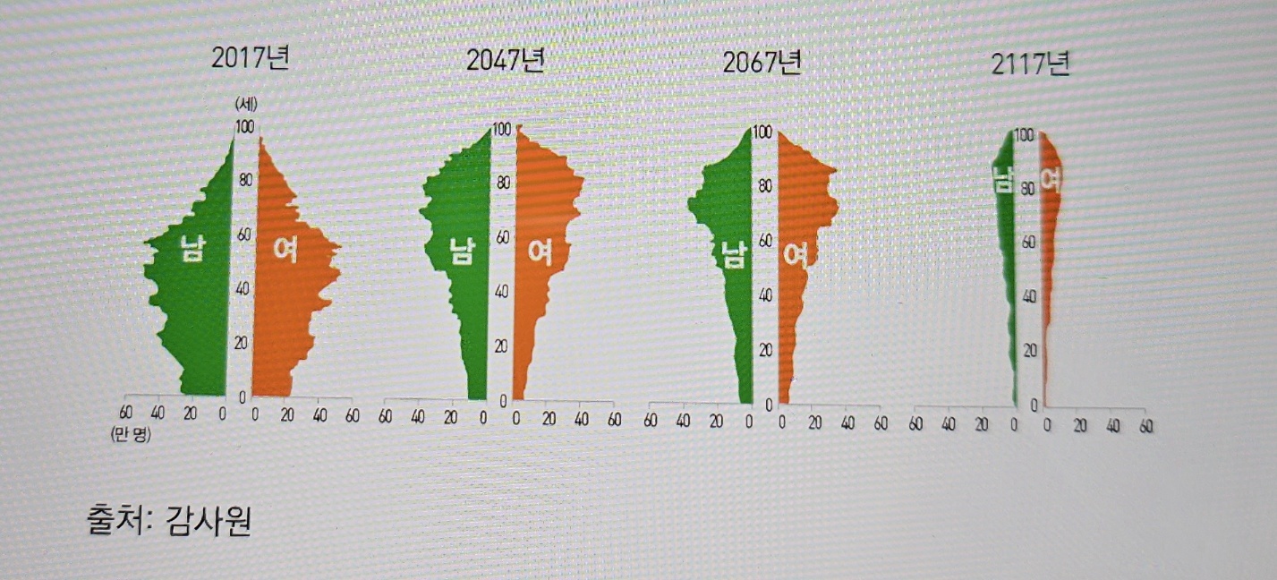 한국의 인구 피라미드 변화 양상 2017-2117