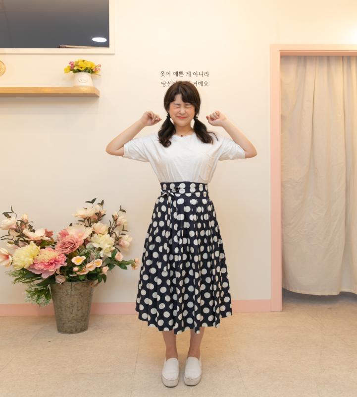 수수한 생활한복 빅 도트 롱 허리치마
