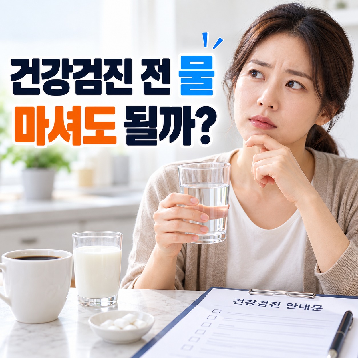 건강검진을 앞두고 물 섭취 여부를 고민하는 아침 장면