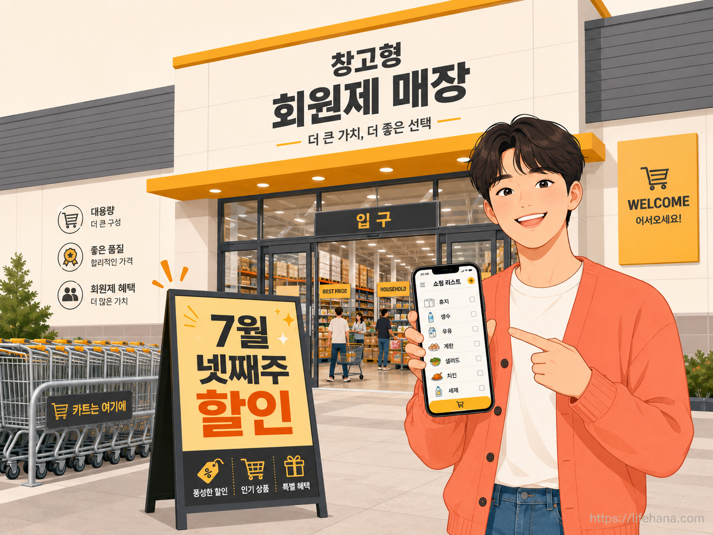 코스트코 매장 입구 전경 또는 7월 행사 안내판 이미지