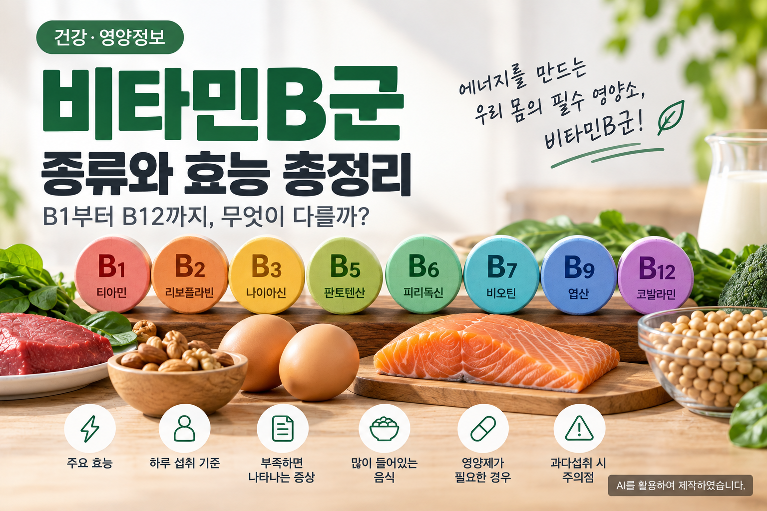 비타민B군 8가지 종류와 주요 효능 및 섭취 주의사항