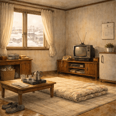 오래된 아파트 겨울 아침의 결로 없는 창문 모습